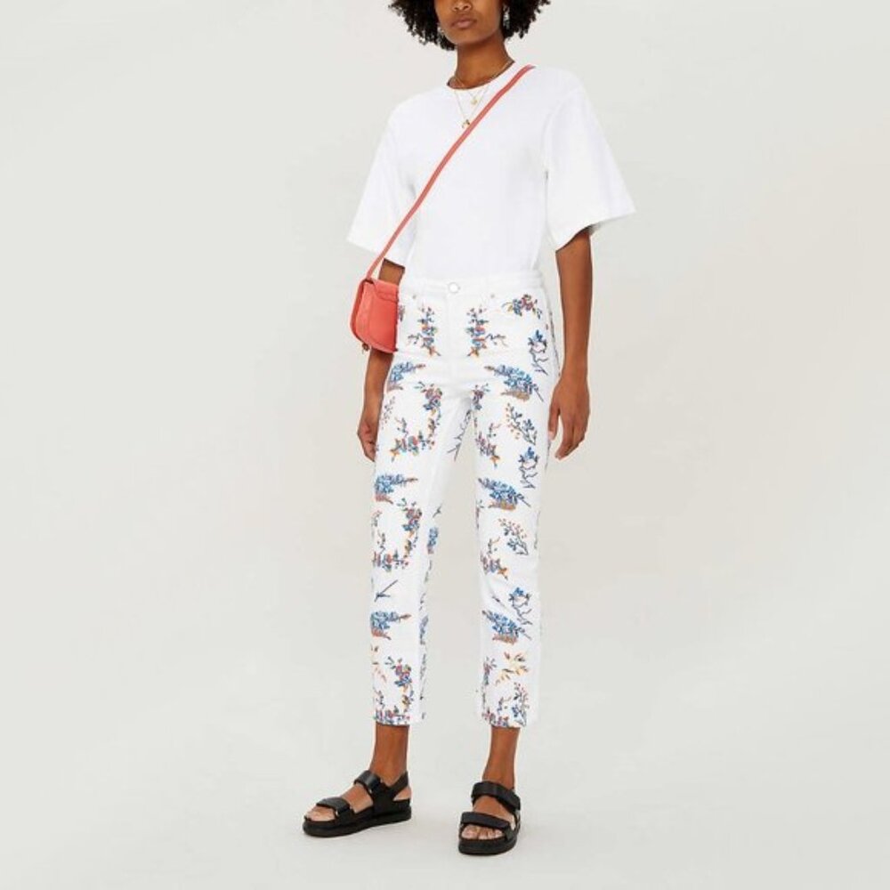 NWT Maje white & floral embroidered mid rise jeans